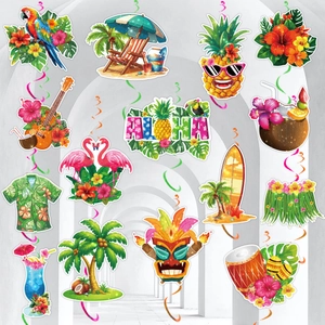 Hawaiian Tropical Party Spiral Hanging Decorations Paper PVC Aloha Flamingo Pineapple Tiki Ornaments For Summer Beach Birthday Party