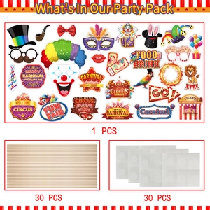 30-piece circus carnival theme photo booth props with colorful masks, hats and signs
