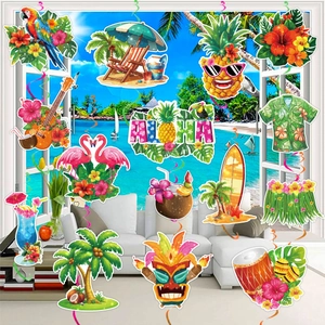 Hawaiian party hanging swirl decorations with tropical aloha elements for birthday decor
