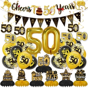 50. Geburtstag Deko Set mit Banner und goldenen Luftballons in Schwarz und Gold