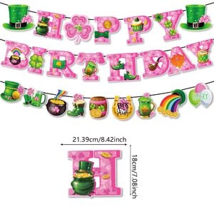 St. Patrick's Day Happy Birthday banner with shamrock and festive Irish party decorations