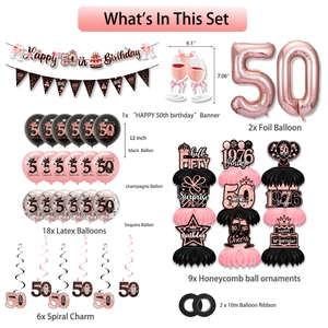 Set decorazioni 50 compleanno con palloncini oro rosa e decorazioni a nido d'ape
