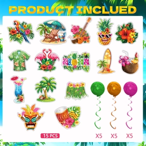 ALOHA Hawaii tropical party decoration set with hanging swirls and paper cutouts