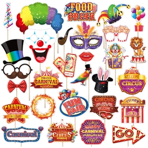 Carnival Circus Birthday Photo Booth Props Clown Mask Colorful Wig Magic Hat Accessories For Party Decoration