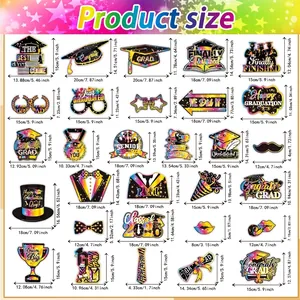 25-piece graduation photo booth props set with detailed sizes for 2024 class party