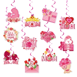Mother's Day party decoration kit with 11 pieces of pink and gold foil spiral swirls