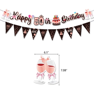 Set decorativo per 50° compleanno in oro rosa con striscioni e dettagli per feste
