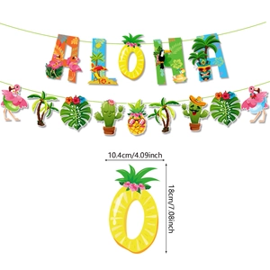 Hawaiian ALOHA party banner set with flamingo pineapple and palm leaf decorations