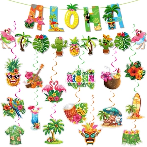 Hawaiian Aloha Party Decor Flamingo Pineapple Tropical Luau Banner Hanging Swirl Ornaments For Summer Beach Birthday