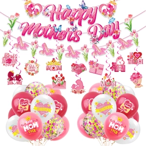 Bannière Fête Des Mères Ballons En Latex Cœur Spirale Ornements Rose Rouge Blanc Or Fournitures De Fête Pour Maman