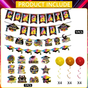 Detailed set of Class of 2026 graduation party banners and hanging spiral decorations