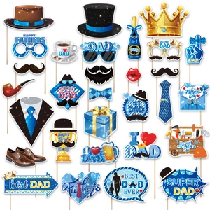 Funny Father's Day Photo Booth Props Paper Mustache Glasses Hats Handheld Assorted Party Decoration Dressing Accessory