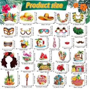 Guide des tailles pour 29 accessoires photo Hawaii avec masques Aloha et lunettes
