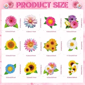Tableau des tailles détaillé pour décorations florales avec motifs de tournesols et papillons