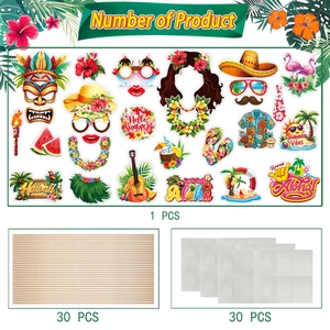 Kit d'accessoires photo pour fête Hawaii avec masques Aloha et bâtons en bois tropicaux