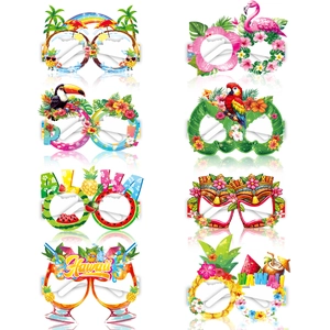 Set di 8 occhiali da festa hawaiani in carta con motivi di fenicottero e ananas