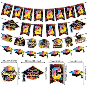Rainbow gradient Congrats Grad graduation party banners and hanging ceiling decorations
