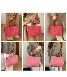 Showcase of red wedding tote bag with double happiness pattern paired with various outfits