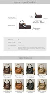 Detailed size and color chart for retro PU leather bucket bag with coin pouch and bear charm