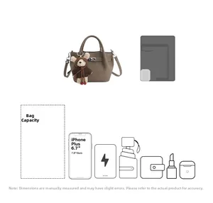 Capacity diagram of bucket bag showing storage for a 6.7-inch phone and essentials