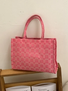 Chinese Style Double Happiness Jacquard Tote Bag Large Capacity Red Pink Fabric Handbag For Wedding Daily Women Fashion Bag