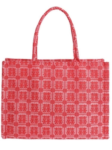 Red Chinese wedding tote bag featuring festive double happiness patterns and large capacity