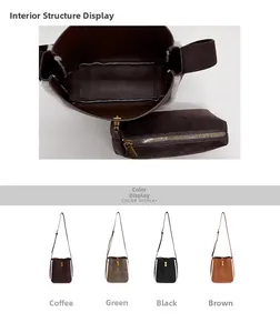 Λεπτομέρεια vintage σουέτ τσάντα bucket με γούνα, χρυσή αγκράφα και εσωτερική θήκη