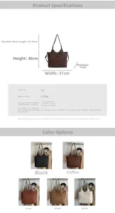 Size chart showing 31x30cm dimensions and PU material specs for the pleated tote bag