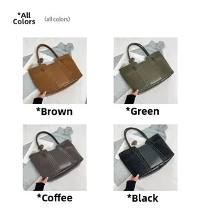 Collage of large tote bags in four colors featuring stitching details and retro style