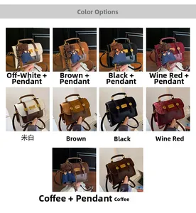 Detail of vintage patchwork mini backpack in corduroy and PU leather with bear keychain