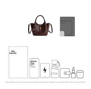 Detailed size comparison and capacity guide for brown PU leather crossbody bag