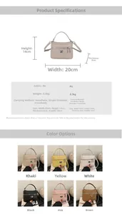 Detailed size chart and multi-color selection of chic PU leather crossbody square bags