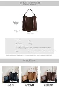 Specifiche dettagliate su dimensioni e colori per la grande borsa tote in pelle PU vintage