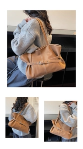 Détail du sac cabas marron avec surpiqûres contrastées et boucle métallique décorative