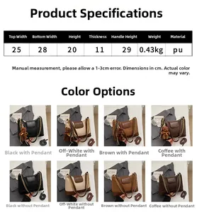 Detailed sizing chart and color options for the color-block quilted chain tote bag