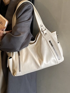 Large Capacity PU Leather Tote Bag For Women Vintage Soft Shoulder Bag With Multiple Pockets Fashion Daily Handbag