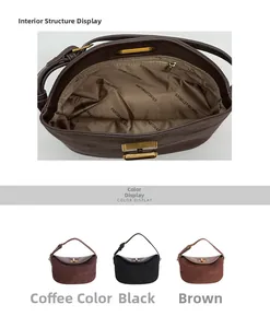 Vue détaillée de la structure interne du sac en daim et options de couleurs marron et noir