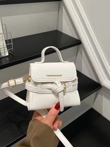 Women Fashion PU Leather Mini Square Crossbody Bag Vintage Top Handle Handbag Small Shoulder Bag With Belt Buckle Decor Chic Purse