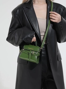 Retro dark green matte mini crossbody bag with gold fashion lettering for women