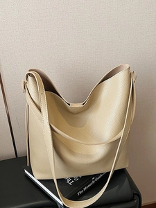 Large Capacity PU Leather Lychee Pattern Bucket Bag For Women Urban Simple Tote Shoulder Bag Daily Versatile Commuter Fashion Handbag