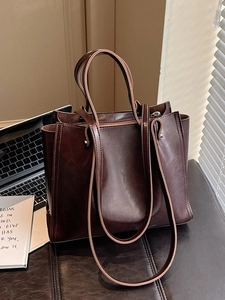 Women Large Capacity Tote Bag PU Leather Vintage Oil Wax Texture Shoulder Crossbody Bag For Daily Commuting Office Work