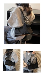 Detail of black suede dumpling bag set with mini pouch and smooth leather splicing
