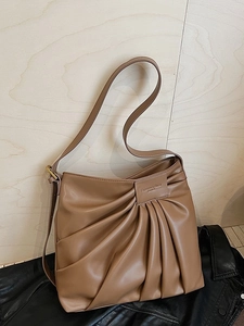 Large Capacity PU Leather Pleated Tote Bag For Women Solid Color Ruched Shoulder Bag Fashion Casual Commuting Bag