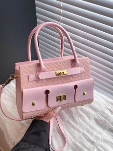 Sac à Main en Cuir PU Tissé pour Femmes Sac à Poignée Supérieure avec Fermoir en Métal Sac Bandoulière Mode Polyvalent