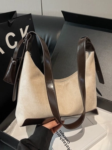 Retro PU Leather Patchwork Hobo Bag For Women Large Capacity Shoulder Crossbody Bag With Detachable Mini Pouch Commuter Tote Bag