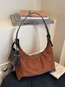 Retro brown suede hobo bag with adjustable shoulder strap and matching mini pouch