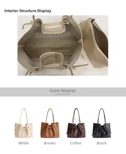 Detail view of large tote bag interior and removable pouch in four available colors