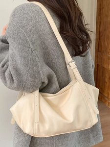 Women PU Leather Shoulder Bag Slouchy Retro Large Capacity Crossbody Bag With Adjustable Strap Casual Solid Color Fashion Tote Bag