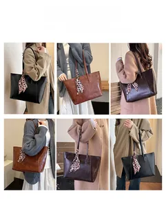 Multiple carrying styles of women's large capacity tote bags with leopard print silk scarf