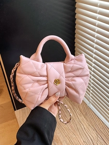 Sac à Main Matelassé en Forme de Nœud Style Coréen pour Femmes Cuir PU Denim Bandoulière Chaîne Décoration Camélia Élégant Soirée